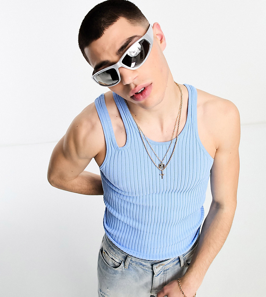 COLLUSION knitted cut out vest in light blue
