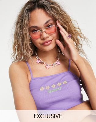 COLLUSION knitted daisy embroidered cami in lilac - ASOS Price Checker