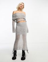 ASOS DESIGN knit sweater and maxi skirt set in textured ladder stitch in  cream