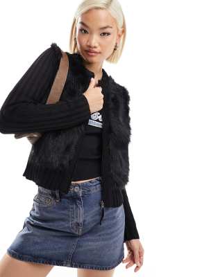 Black faux fur sleeve jumper hotsell