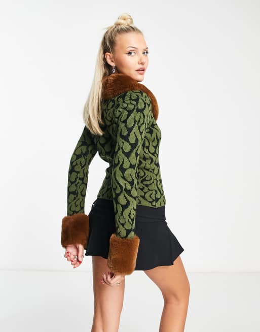 Green leopard print on sale cardigan