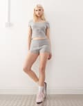 [Collusion] COLLUSION knitted festival foldover booty shorts (part of a set)-Grey M Light grey marl