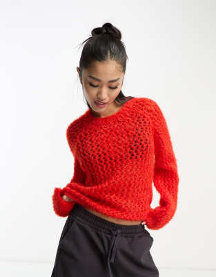 COLLUSION knitted fluffy textured sweater in bright red