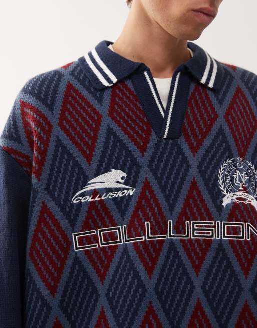 COLLUSION Knitted football boxy sweater jumper