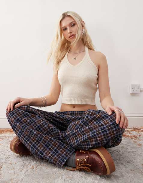 COLLUSION knitted halter top in ecru - view 1