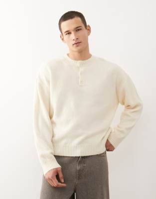 COLLUSION Knitted Henley boxy fit in ecru sweatshirt jumper-Neutral