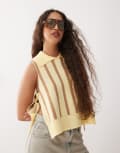 [Collusion] COLLUSION knitted high collared neck singlet with tie sides-Yellow XS Buttermilk stripe