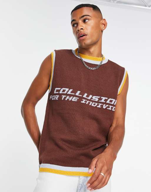 COLLUSION knitted jacquard tank with branded print