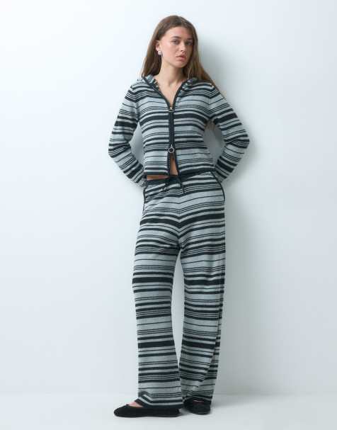 COLLUSION knitted joggers and hoodie co-ord in black stripe - view 1