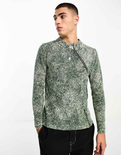 COLLUSION knitted jumper with asymmetric zip in washed green ASOS