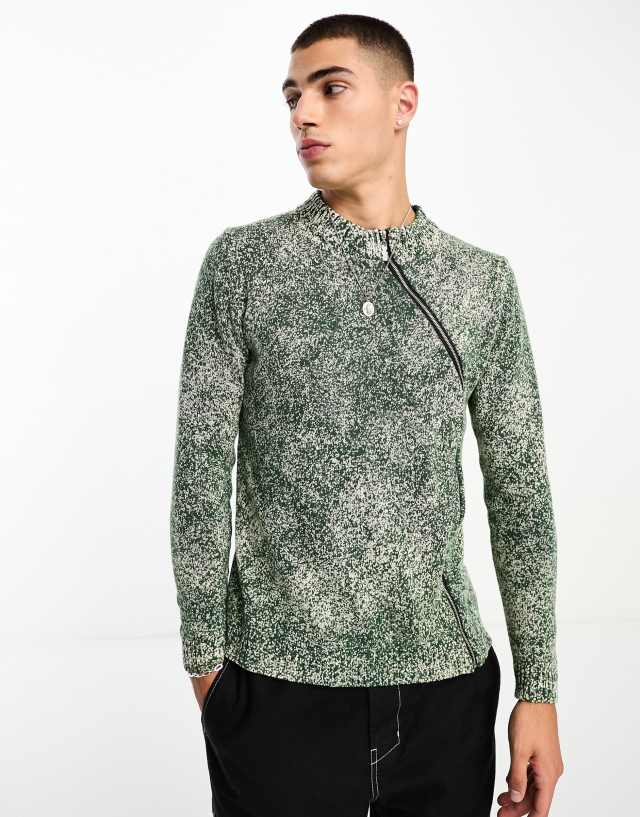 Collusion - knitted jumper with asymmetric zip in washed green