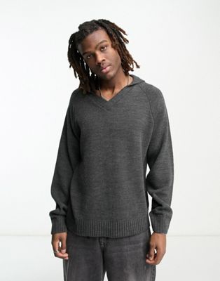 COLLUSION knitted jumper with collar in charocal grey