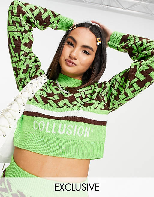  COLLUSION knitted jumper with geo jacquard co-ord 