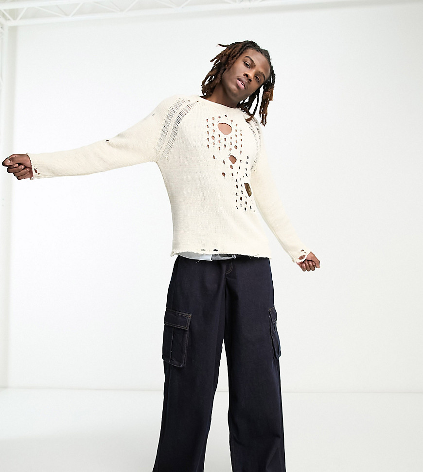 COLLUSION knitted jumper with open hole detail in ecru-White