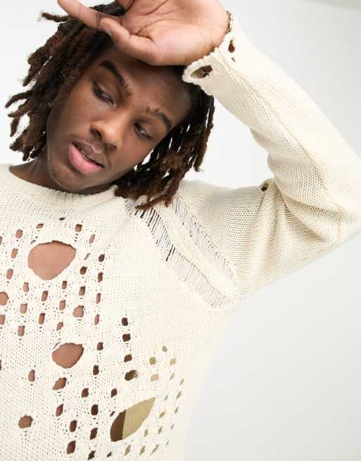 COLLUSION knitted jumper with open hole detail in ecru | ASOS