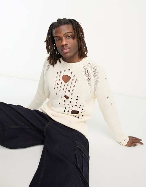 トップス NOTREemor back hole Volume Knit ivory COLLUSION knitted jumper with open hole detail in ecru | ASOS