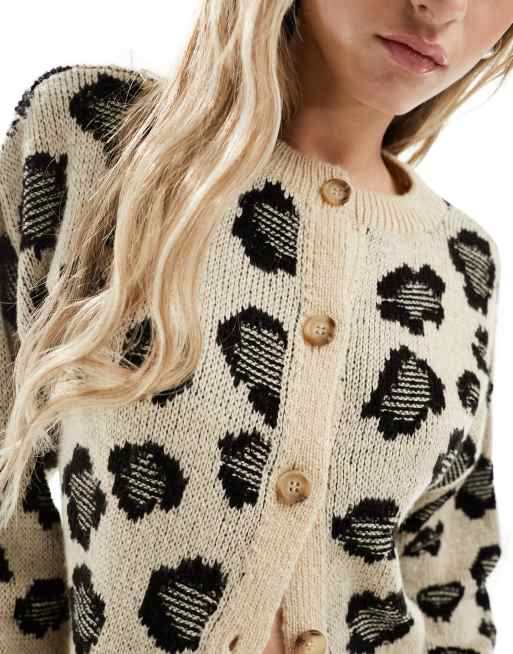 COLLUSION knitted leopard print cardi in neutral