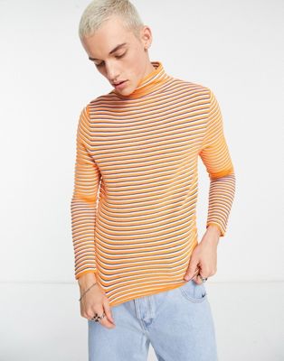 COLLUSION knitted multicoloured stripe jumper in orange