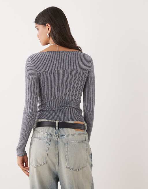 COLLUSION knitted off shoulder washed long sleeve top, 3 of 4