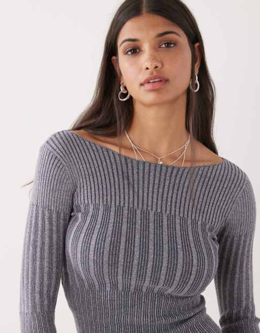 COLLUSION knitted off shoulder washed long sleeve top, 4 of 4