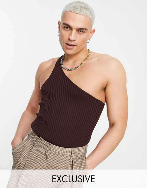 Collusion Ribbed Vest With Cut Out Detail in Brown for Men