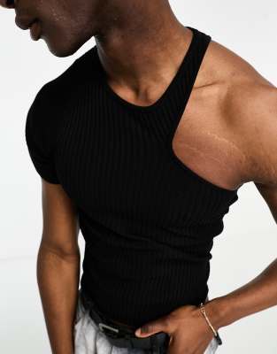 Collusion Knitted One Shoulder Top In Black