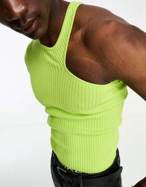 COLLUSION knitted one shoulder top in rib in lime green ASOS