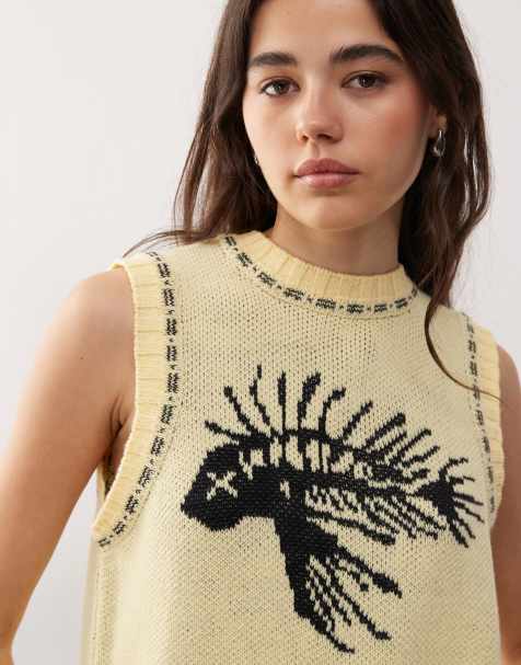 COLLUSION knitted open back vest with skeleton graphic - view 1