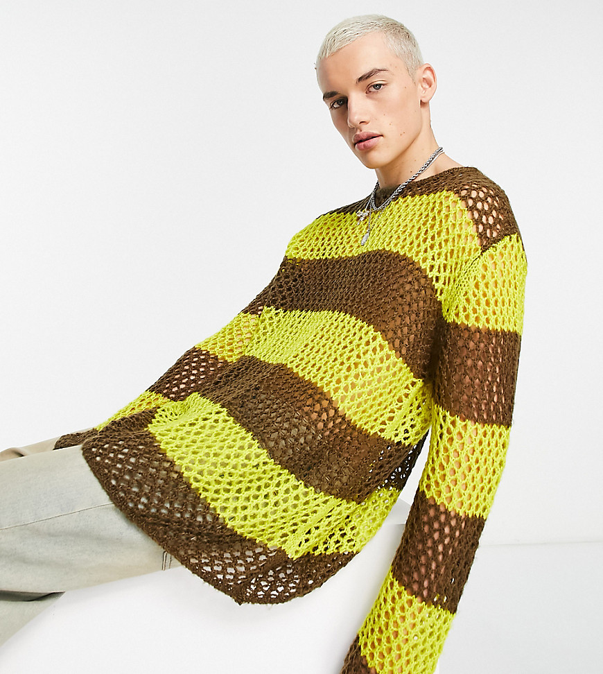 COLLUSION knitted open knit jumper in brown and yellow-Multi