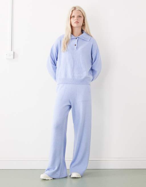 COLLUSION knitted oversized button up jumper co-ord in soft blue, 2 of 4