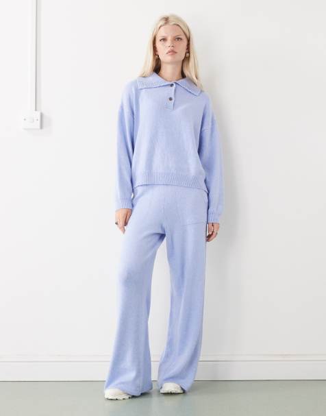 COLLUSION knitted oversized jogger co-ord in soft blue - view 1