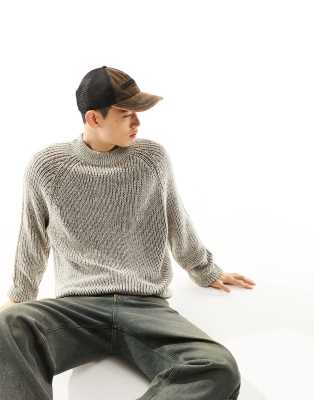 COLLUSION knitted plated crew neck jumper in stone