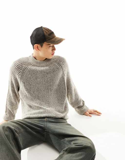 COLLUSION knitted plated crew neck sweater in stone