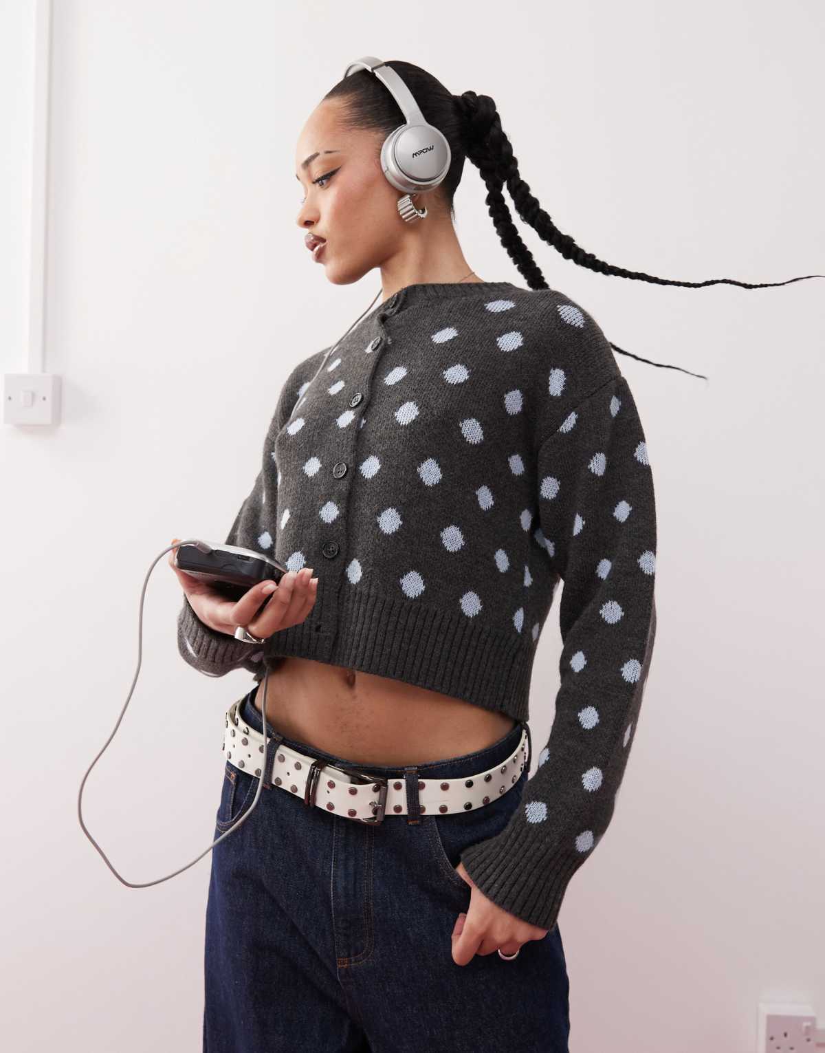 COLLUSION knitted polka dot cardigan