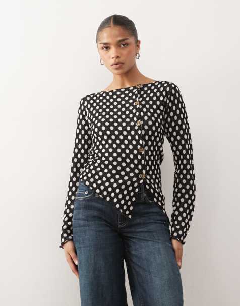 COLLUSION knitted polka dot slash neck asymmetric cardi