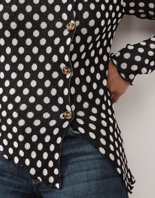 COLLUSION knitted polka dot slash neck asymmetric cardi, 3 of 4
