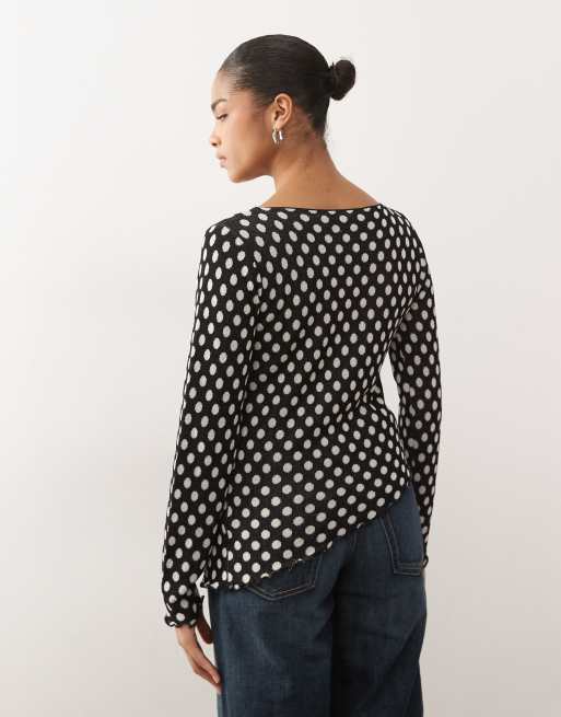 COLLUSION knitted polka dot slash neck asymmetric cardi, 4 of 4