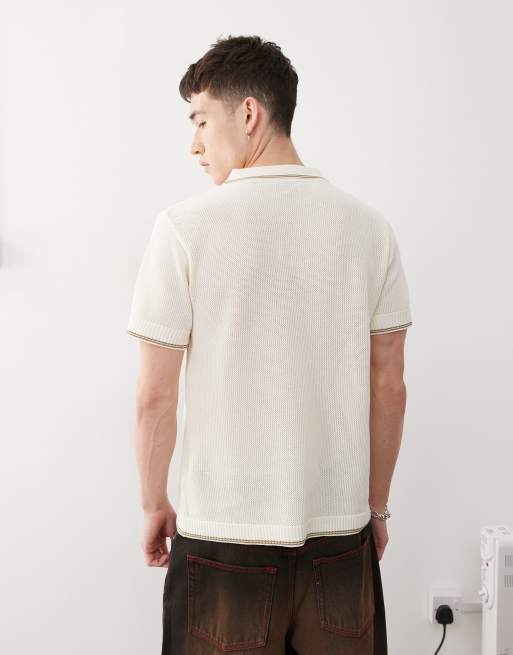 COLLUSION Knitted polo in beige, 3 of 4