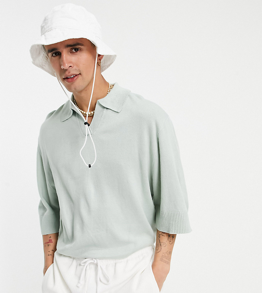COLLUSION knitted polo in pale blue-White