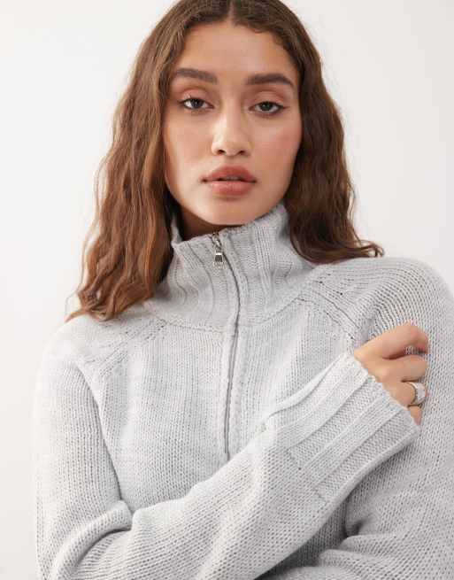 COLLUSION knitted raglan zip through with varsity number detail in grey, 3 of 4