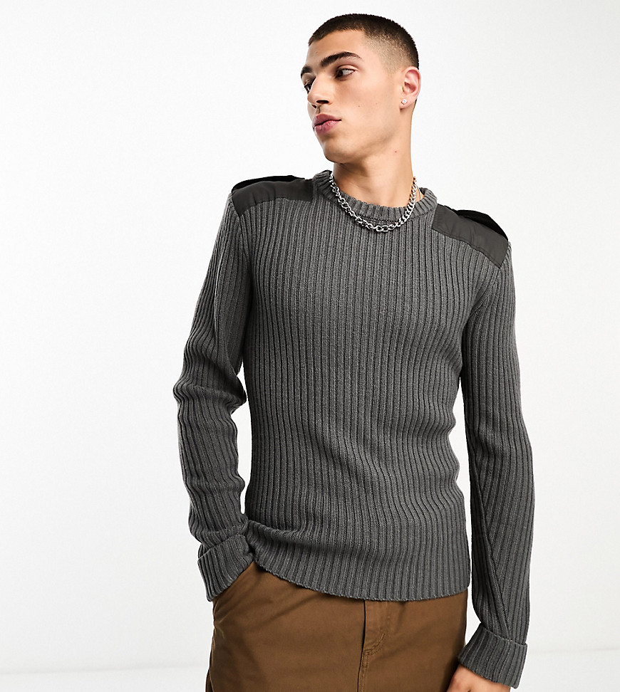 COLLUSION knitted rib crewneck with utility details in charcoal grey