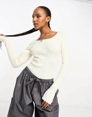COLLUSION knitted rib scoop neck jumper in ecru - ASOS Price Checker