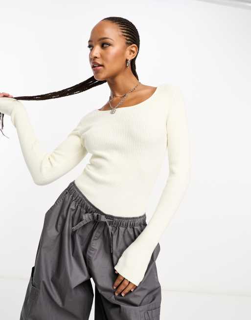 COLLUSION knitted rib scoop neck jumper in ecru | ASOS