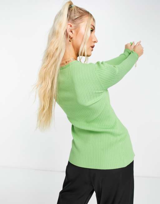 COLLUSION knitted ribbed asymmetric cardigan in bright green