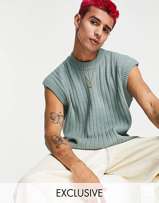 COLLUSION knitted ribbed crew neck tank in grey