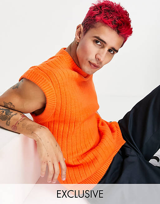 COLLUSION knitted ribbed crew neck tank in orange