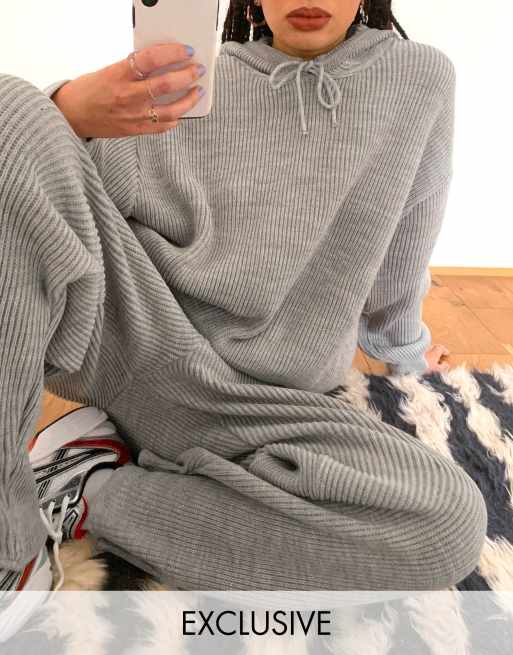 grey ribbed hoodie
