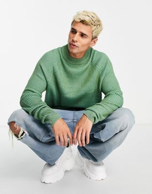 COLLUSION knitted ribbed jumper with raglan sleeve in sage - ASOS Price Checker