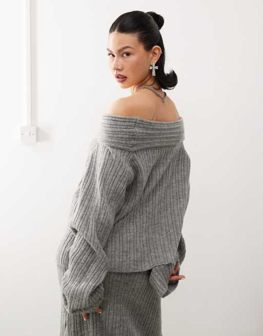 COLLUSION knitted ribbed off the shoulder sweater in