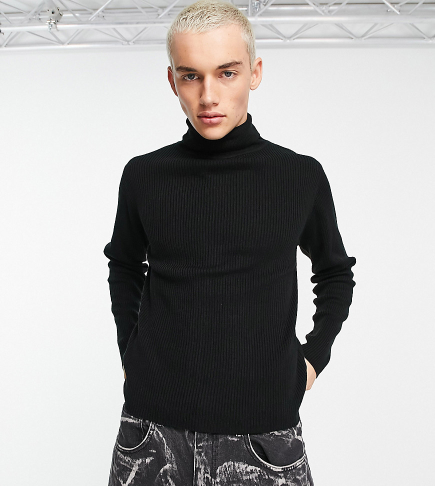 COLLUSION knitted ribbed roll neck jumper in black